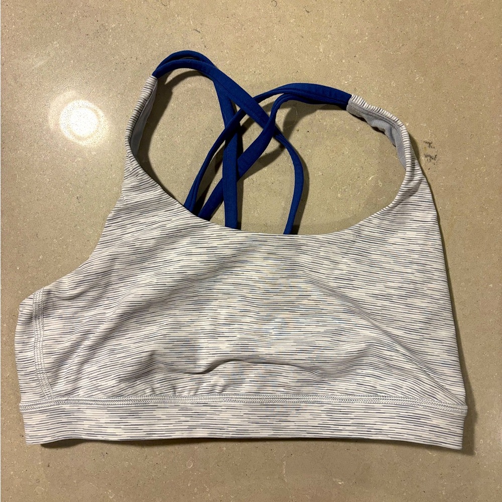 Lululemon Sports Bra - Light Grey stripes with Blue Straps - Size 6